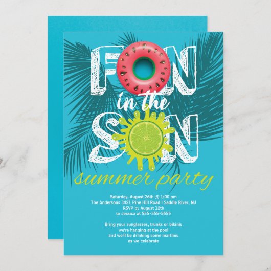 Erwachsene Spaß Sonne Sommer Einladung (Vorne/Hinten)