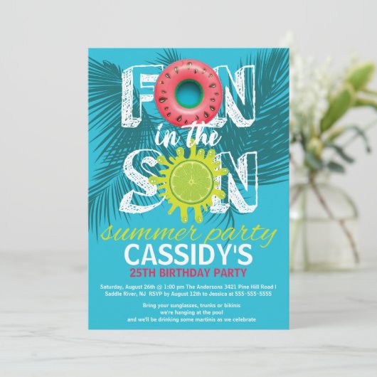 Erwachsene Spaß Sonne Sommer Geburtstag Einladung (Stehend Vorderseite)