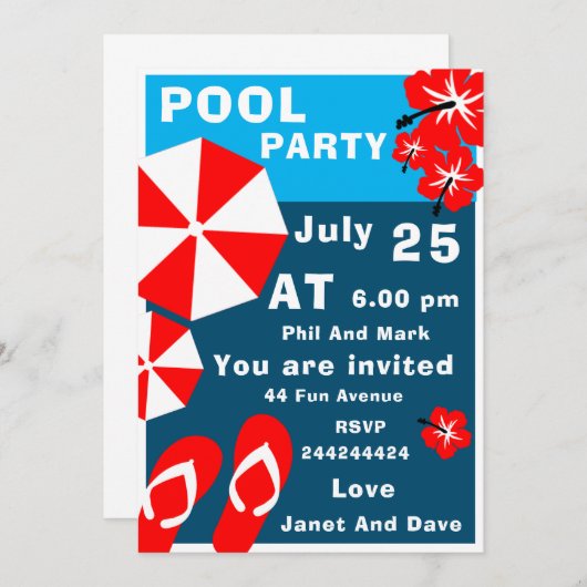Erwachsene Summer Pool Party Einladung (Vorne/Hinten)