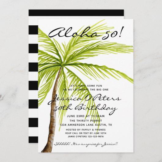 Erwachsene Überraschung 50. Geburtstag Tropisches  Einladung (Vorne/Hinten)