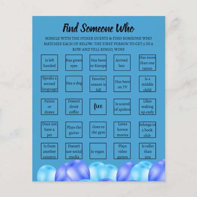 Erwachsene Überraschung Geburtstag Bingo Game Card (Vorderseite)