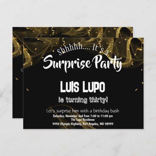 Erwachsene Überraschung Geburtstag Einladung PostC (Vorne/Hinten)