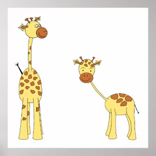Erwachsene und Baby Giraffe. Cartoon Poster