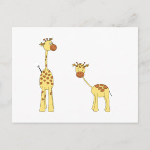 Erwachsene und Baby Giraffe. Cartoon Postkarte