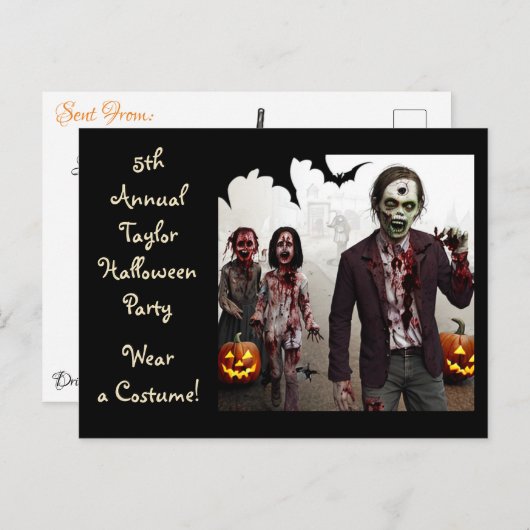 Erwachsene und Kinder Zombies Halloween-Party lädt Postkarte (Vorne/Hinten)
