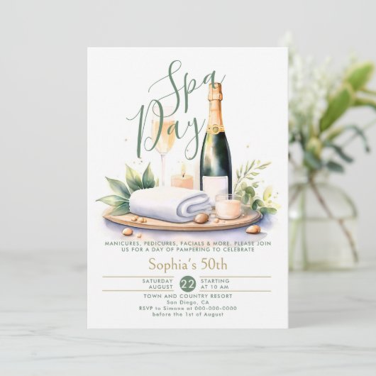 Erwachsene Wellness-Center Day Party Wasserfarbe G Einladung (Stehend Vorderseite)