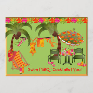 Erwachsenen-Poolparty-Einladung mit BBQ-Cocktails Einladung