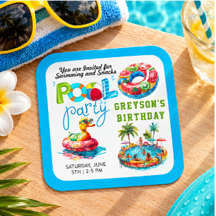Erwachsenen-Poolparty-Sommer-Strand-Geburtstag Quadratischer Aufkleber