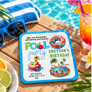 Erwachsenen-Poolparty-Sommer-Strand-Geburtstag Rechteckiger Pappuntersetzer