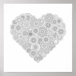 Erwachsenenfarben-Blume-Herz-Poster (klein) Poster
