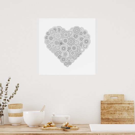 Erwachsenenfarben-Blume-Herz-Poster (Mittel) Poster (Küche)