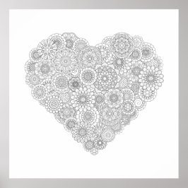 Erwachsenenfarben-Blume-Herz-Poster (Mittel) Poster
