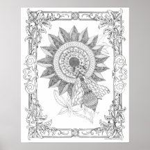 Erwachsenenfarbposter "Sonnenblumen und Bienenkuns