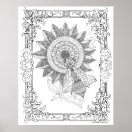 Erwachsenenfarbposter "Sonnenblumen und Bienenkuns Poster