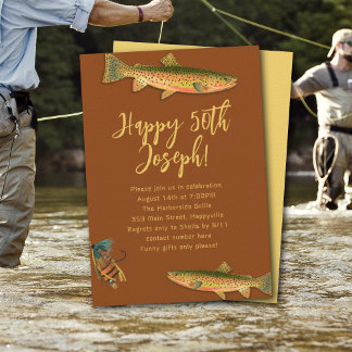 Erwachsenenforelle Fischerei Themed Party Einladun Einladung