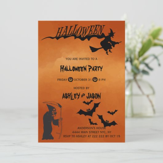 Erwachsener Beängstigender Halloween-Party Tod Einladung (Stehend Vorderseite)