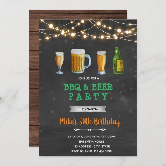 Erwachsener Bier und Grillen Party Einladung (Vorne/Hinten)