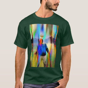 erwachsener glücklicher Sportler, der mit dem Kopf T-Shirt