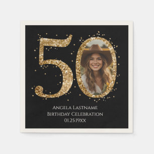 Erwachsener Gold Glitter 50. Geburtstag Foto Datum Serviette