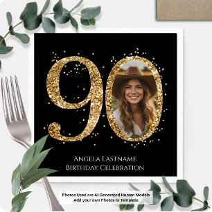 Erwachsener Gold Glitter 90. Geburtstag Foto Serviette