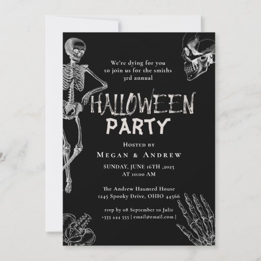 Erwachsener Halloween-Party Vintager Gothic-Schäde Einladung (Vorderseite)
