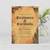Erwachsener Halloween-Party Vintager Gothic-Schäde Einladung (Stehend Vorderseite)