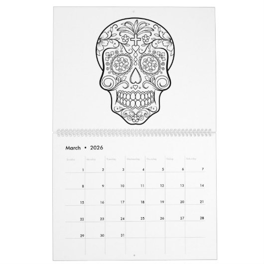 Erwachsener Kalender Farbton des Zuckerschädels (Mär 2026)