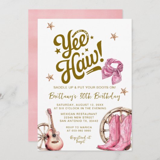 Erwachsener Western Rustikale 30. Cowgirl Geburtst Einladung (Vorne/Hinten)