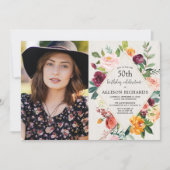 Erwachsenes Geburtstags-mit BlumenFoto des Einladung (Vorderseite)