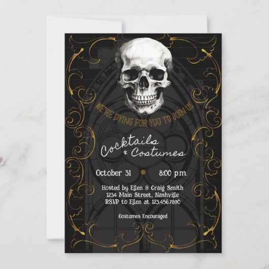 Erwachsenes Halloween-Party Skull Gothic Vintag Einladung (Vorderseite)