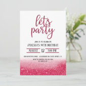 ERWACHSENES PARTY, GLITZER INVITE, PINK, LET PARTY (Stehend Vorderseite)