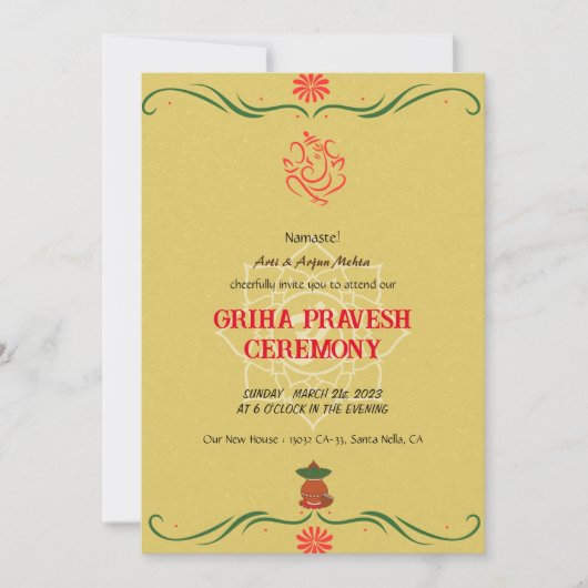 Erwärmung Griha Pravesh - Einladung (Vorderseite)