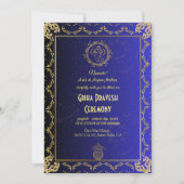Erwärmung Griha Pravesh Golden Blue Einladung (Vorderseite)