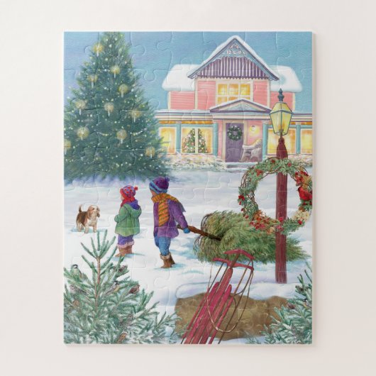 Erwärmung im Herzen Snowscape mit Kindern Puzzle (Vertikal)