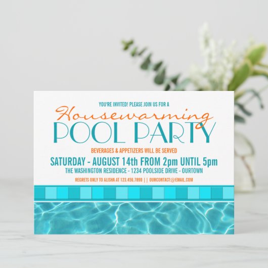 Erwärmung Pool Party Einladungen (Stehend Vorderseite)