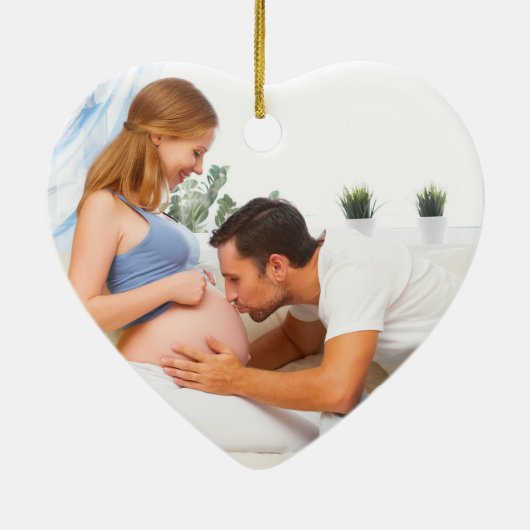 Erwartende Eltern Foto Baby Girl Due 2024 Keramik Ornament (Hinten)