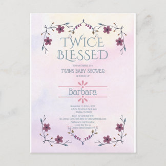 Erwartete Twins: Boho floral & lavender Wasserfarb Einladungspostkarte
