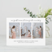 Erwartung von 3 Fotokollaps rosa Schwangerschaft Ankündigung (Stehend Vorderseite)