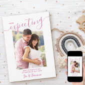 Erwartung von Foto Elegant Script Rosa Navy Schwan Ankündigung