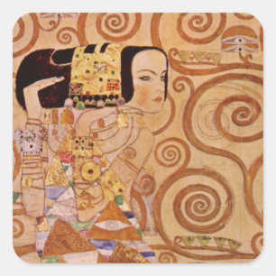 Erwartung von Klimt Vintage Victorian Art Nouveau Quadratischer Aufkleber