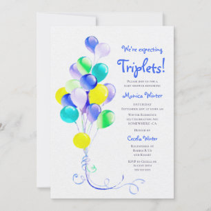 Erwartung von Triplets Blue Balloons Baby Dusche Einladung