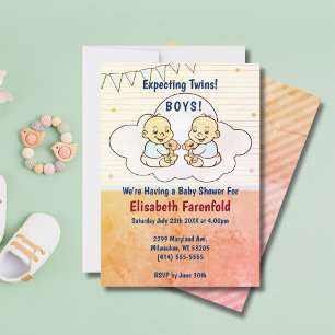 Erwartung von Twin Boys Cloud Baby Shower Retro Einladung