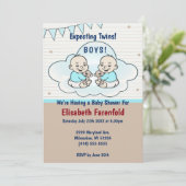 Erwartung von Twin Boys in Cloud Baby Shower Einladung (Stehend Vorderseite)