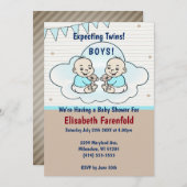 Erwartung von Twin Boys in Cloud Baby Shower Einladung (Vorne/Hinten)