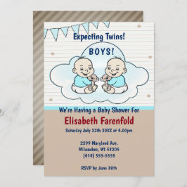 Erwartung von Twin Boys in Cloud Baby Shower Einladung