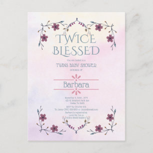 Erwartungen Twins: Boho Floral & Lavender Wasserfa Einladungspostkarte
