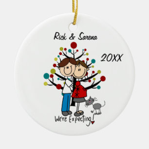 Erwartungsvolle Paare mit grauer Katzen-Verzierung Keramikornament