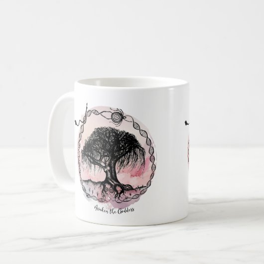 Erwecken Sie den Göttin Baum auf Rosa Kaffeetasse (Vorderseite Links)