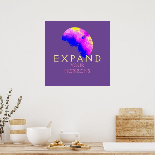 "Erweitern Sie Ihre Horizonte" Blau Rosa Gelb auf Poster (Küche)