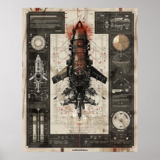 Erweiterte hyperreale Infografiken Schematics Tech Poster (Vorne)